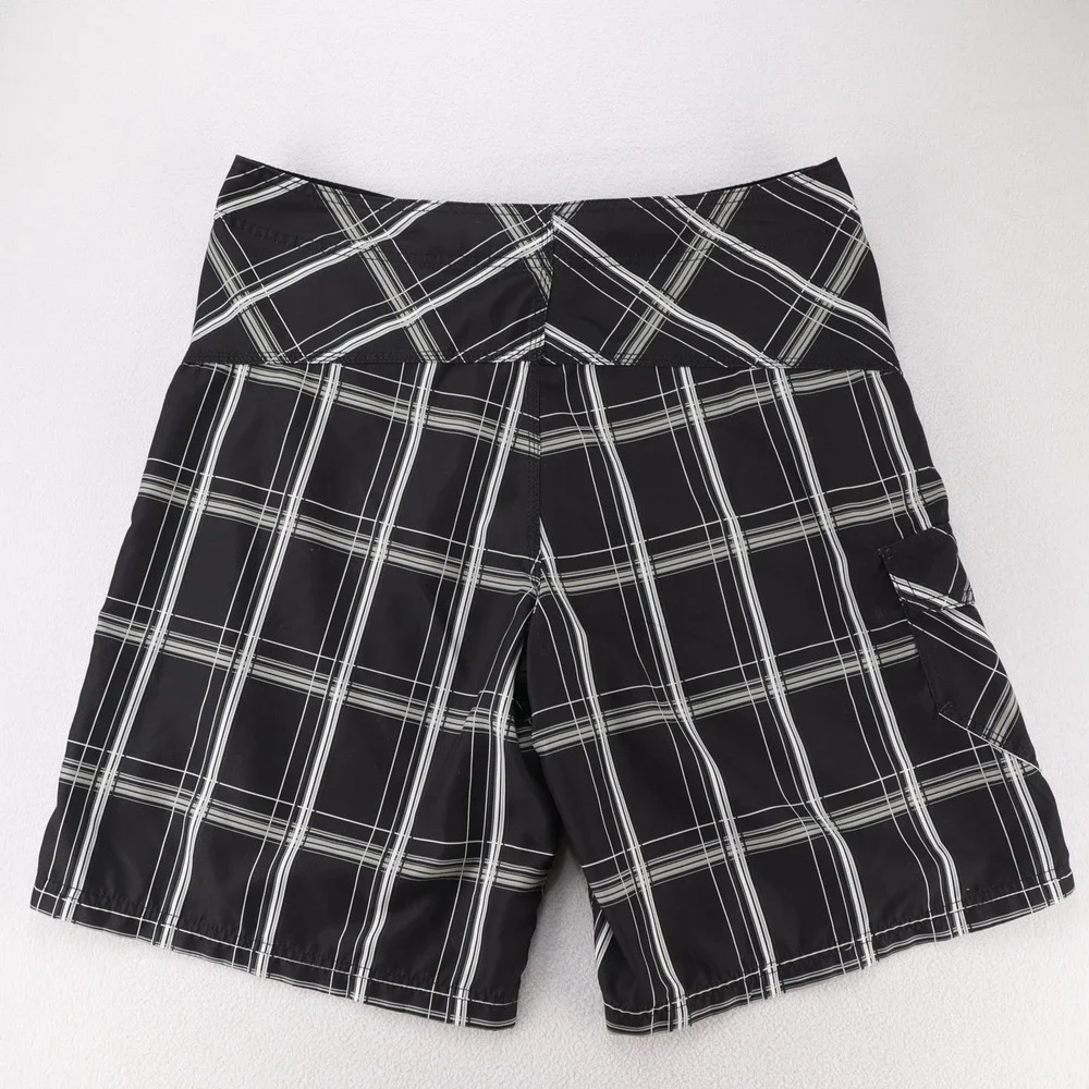 Hurley Mens Black White Plaid‎ Board Shorts Swim Trunks Size 36 Wooster